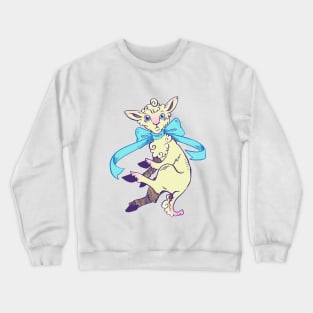 Fluffy Lamb Looking Startled in Blue Crewneck Sweatshirt